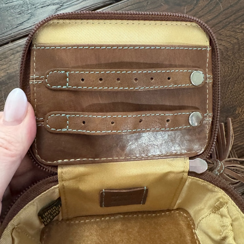 Teal Leather Jewelry Case with Brown Tassel and Accents - Picture 12 of 16